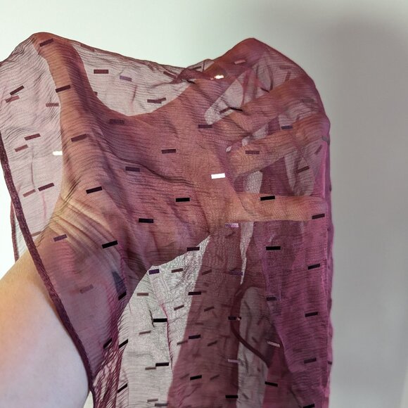 St. John Vintage 90's Burgundy Sheer Silk Rectangular Scarf Sparkly Glitter - Picture 3 of 8